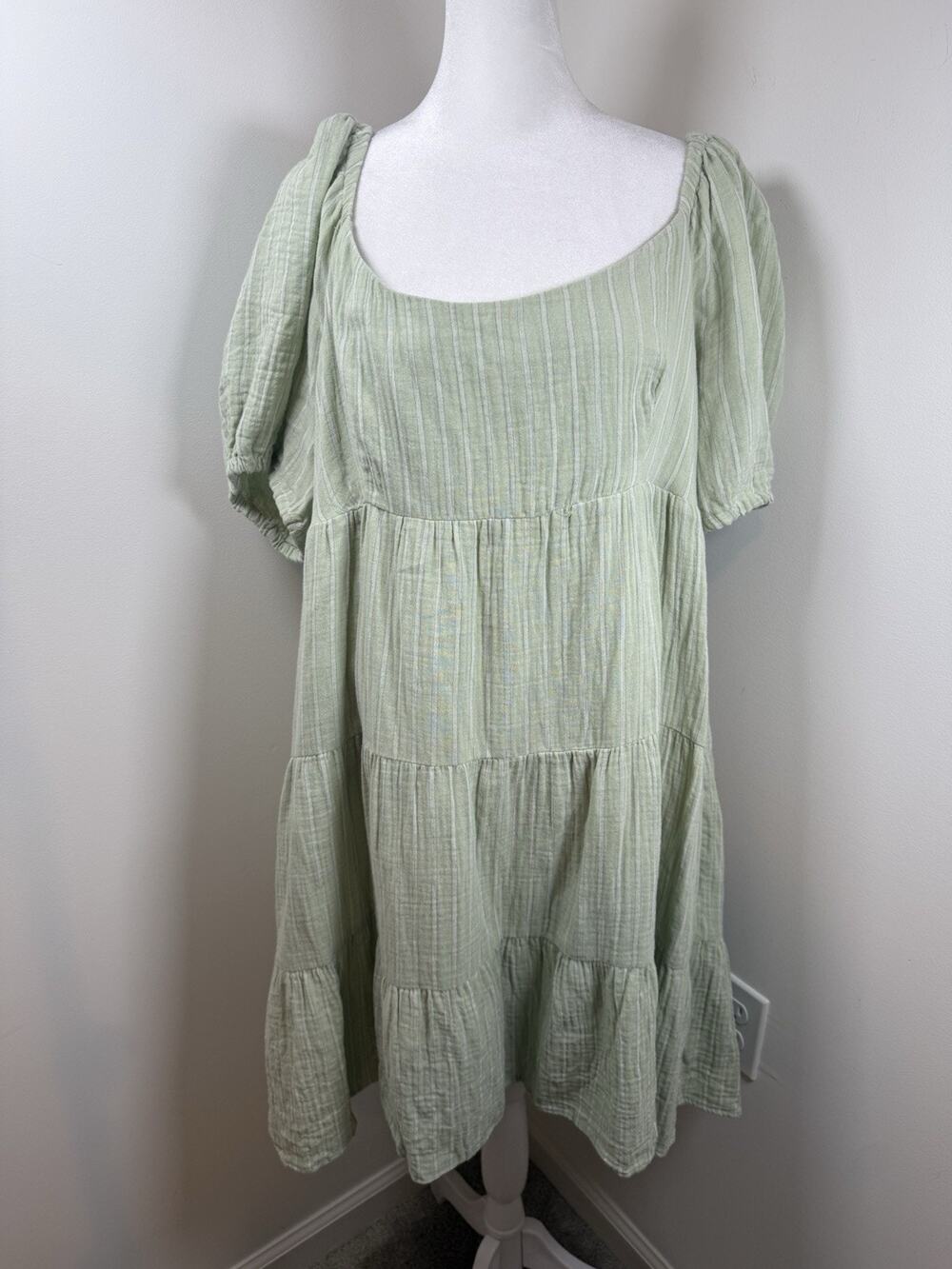 Every Dillard’s Women’s XL Cotton Gauze Midi Dress Green Tiered Boho Peasant